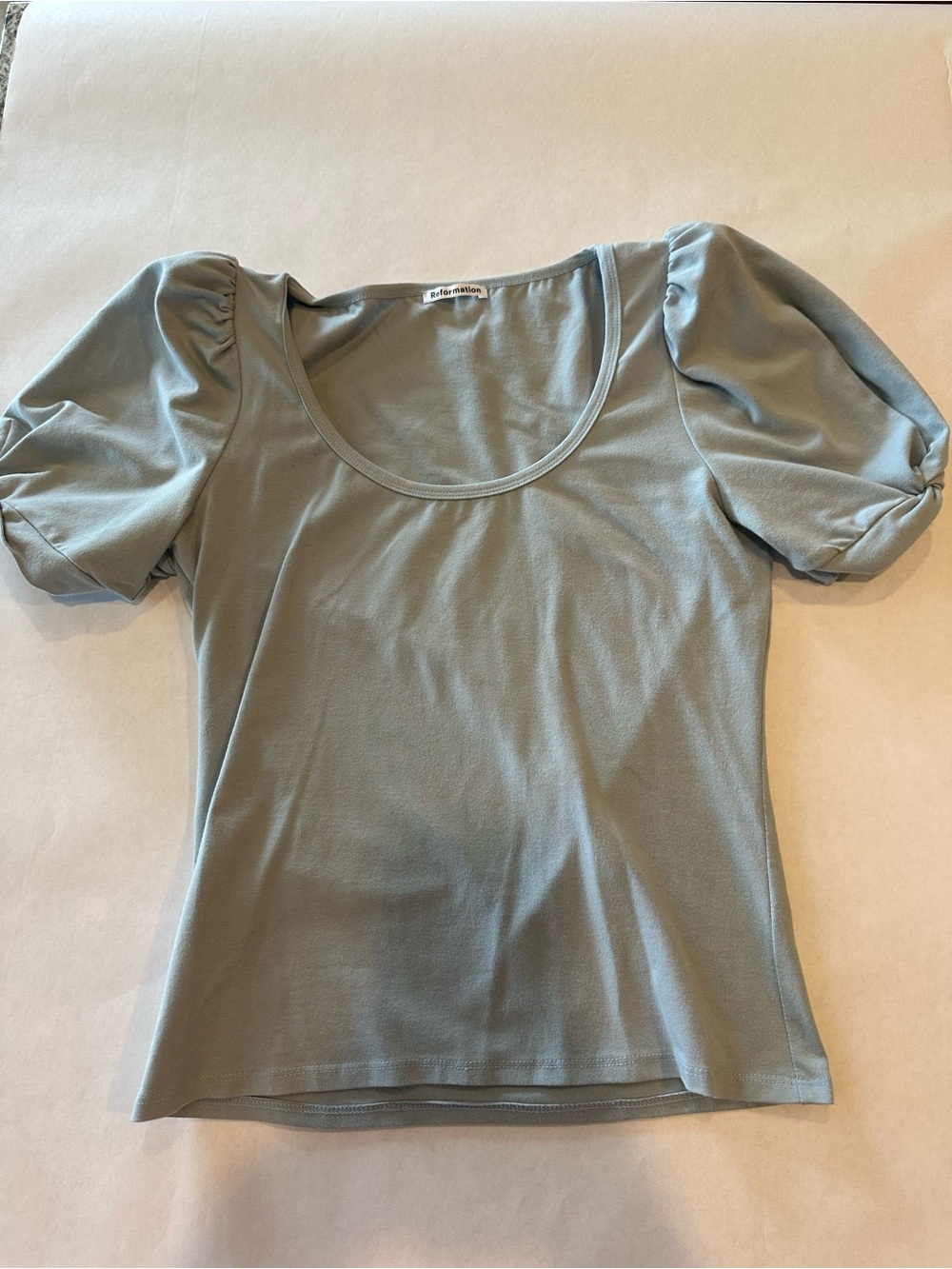 Reformation Sage Green Scoop Neck Puff Sleeve Top